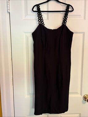 Vintage 90s Classic Black Sheath Dress with Decorative Straps